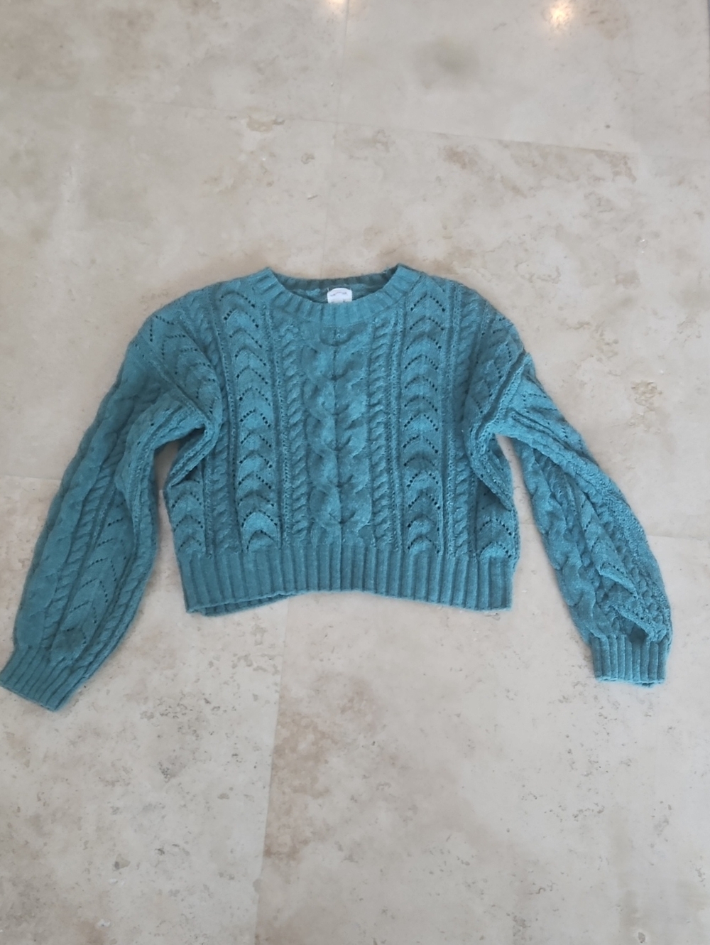 Hippie Rose Green Cable Knit Cropped Sweater
